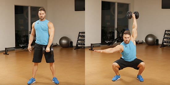 Man showing how to do the Dumbbell Squat Snatch https://get-strong.fit/Dumbbell-Squat-Snatch-Exercise-Guide/Exercises